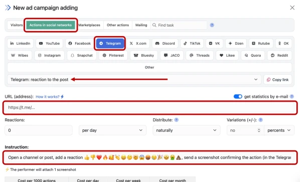 Telegram: reaction to the post - 1