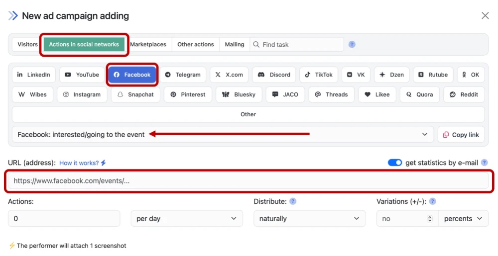 Facebook: interested/going to the event - 2