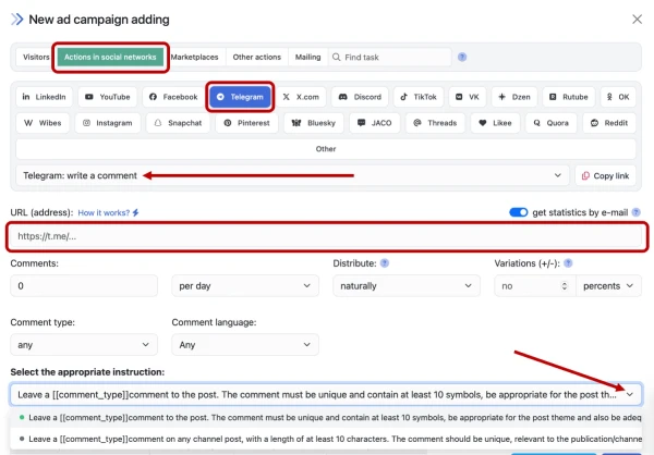 Telegram: write a comment - 2