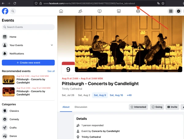 Facebook: interested/going to the event - 1